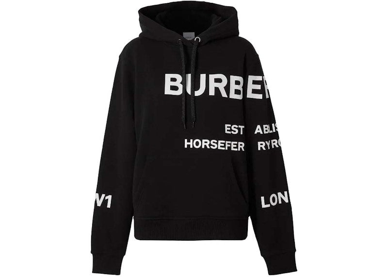 Burberry Horseferry Print Oversized Cotton Drawstring Hoodie Black