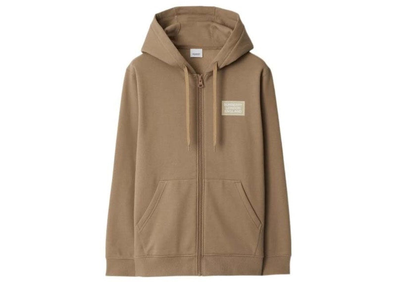 Burberry Hove Logo Print Zip Hoodie Camel