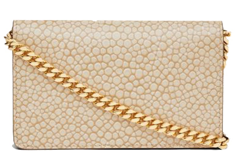 Burberry Jessie Stingray Print Leather Shoulder Bag Sand Gold