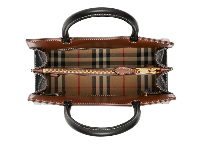 Burberry Leather and Vintage Check Two-handle Title Bag Mini Black/Multi