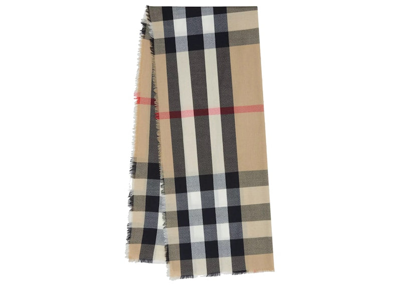 Burberry Lightweight Check Cashmere Scarf Archive Beige