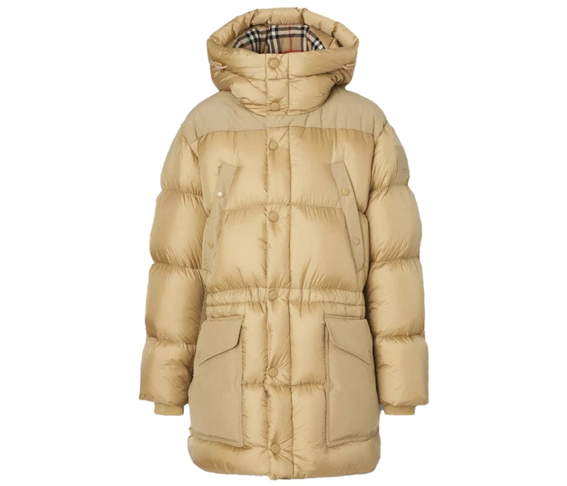 Burberry Logo Applique Nylon Puffer Coat Honey