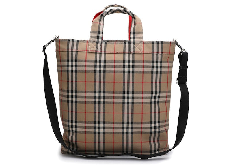 Burberry Logo Applique Vintage Check Cotton Blend Tote Brown