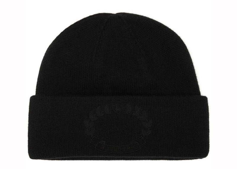 Burberry Logo Crest Embroidery Knitted Cashmere Beanie Black