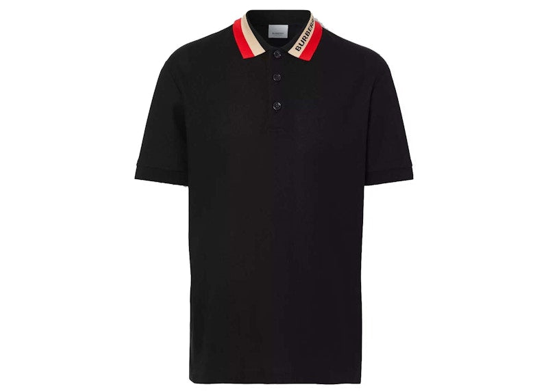 Burberry Logo Detail Cotton Piqué Polo Shirt Black