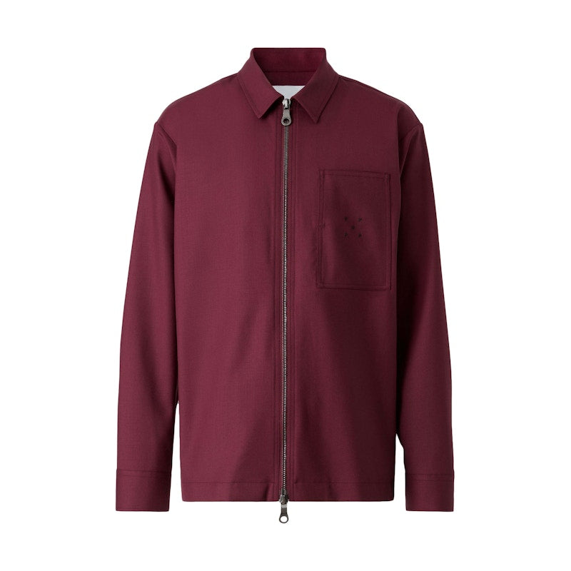 Burberry Logo Detail Wool Zip-front Shirt Garnet