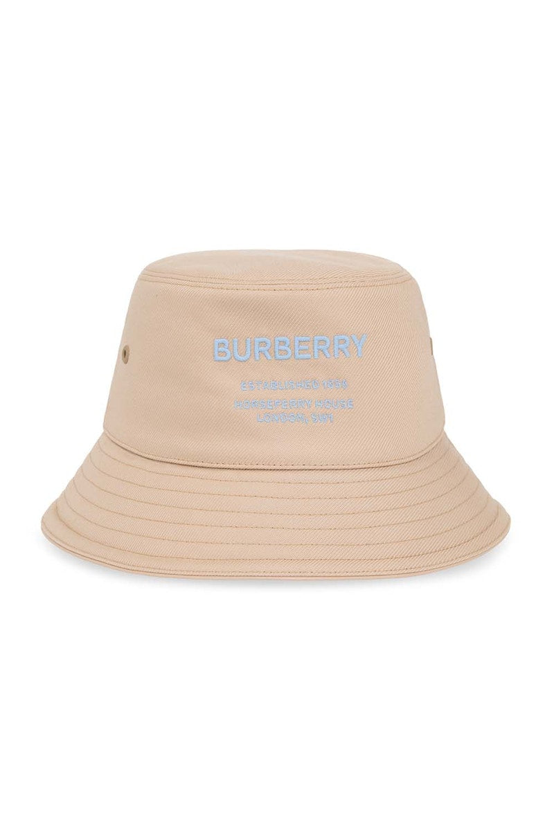 Burberry Logo Embroidered Cotton Bucket Hat Soft Fawn