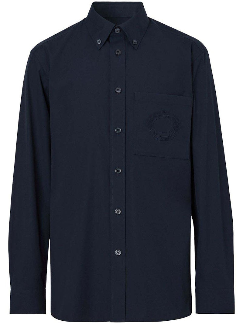 Burberry Logo-Embroidered Long-Sleeved Shirt Midnight Blue