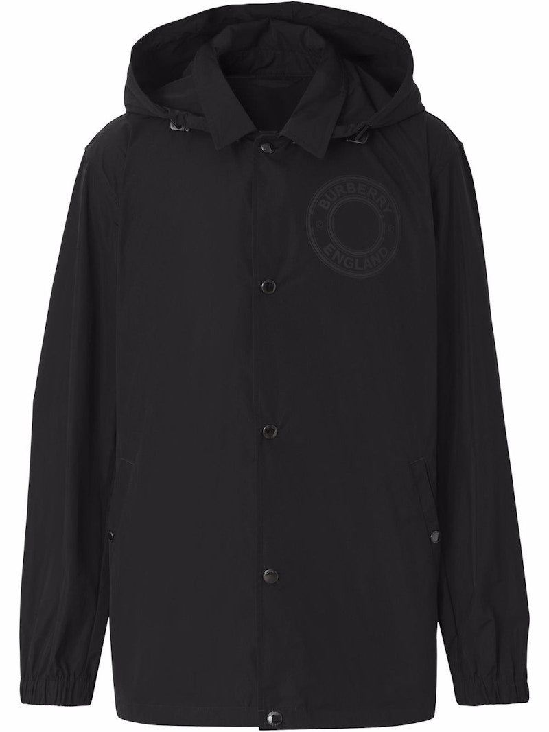Burberry Logo Graphic Detachable Hood Windbreaker Jacket Black