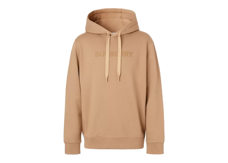 Burberry Logo Print Cotton Hoodie Camel