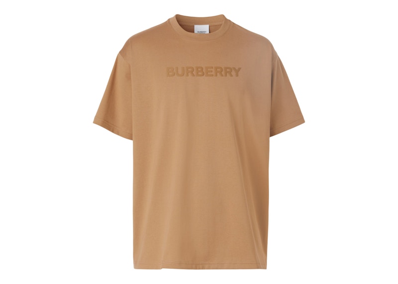 Burberry Logo Print Cotton Oversized T-shirt Camel