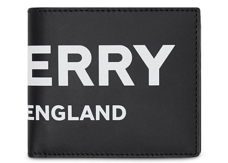 Burberry Logo Print Leather International Bifold Wallet 8 Slot Black