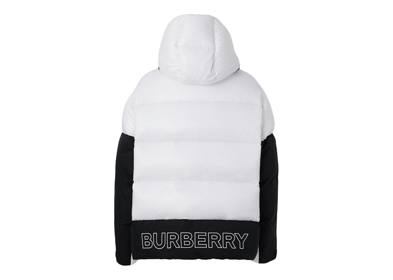 Burberry Logo Print Nylon Oversized Hooded Puffer Jacket Optic White/Black