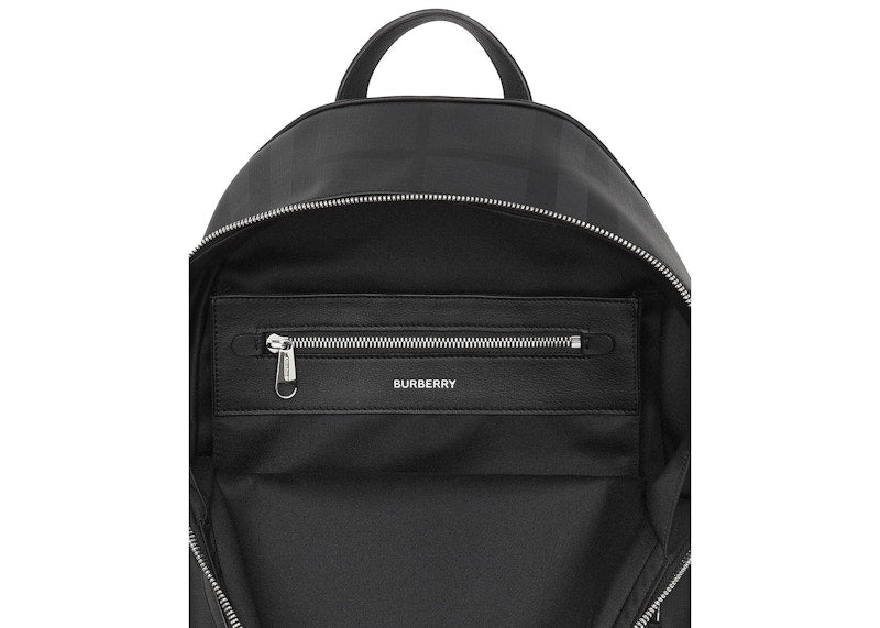 Burberry London Check and Leather Backpack Dark Charcoal