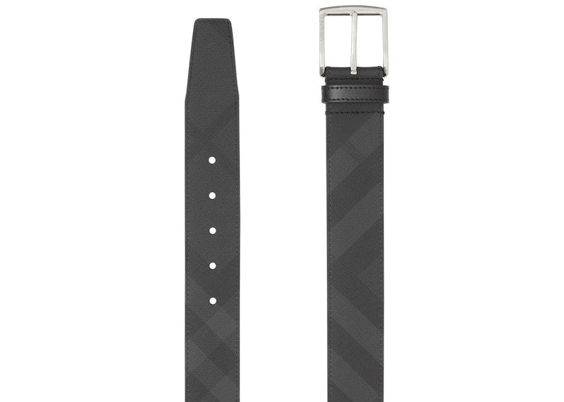 Burberry London Check and Leather Belt 1.6 Width Dark Charcoal/Black
