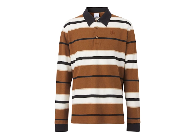 Burberry Long-Sleeved Monogram Polo Shirt Brown White Black