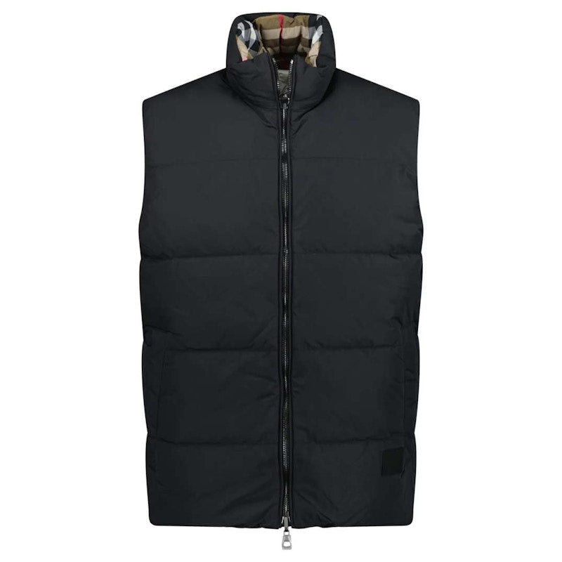 Burberry Lowick Reversible Check Down Vest Black/Archive Beige