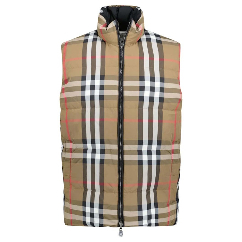 Burberry Lowick Reversible Check Down Vest Black/Archive Beige