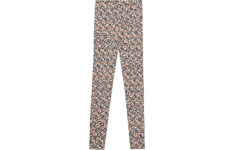 Burberry Madden Monogram-Print High-Rise Stretch-Woven Leggings White/Beige