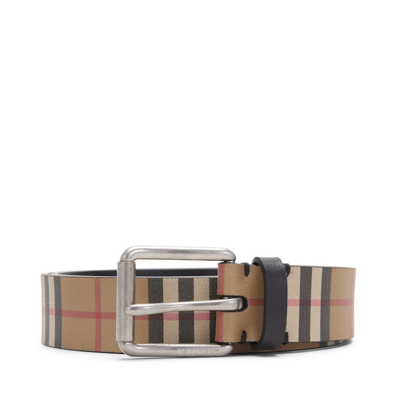 Burberry Vintage Check Leather Belt 1.4 Width Black