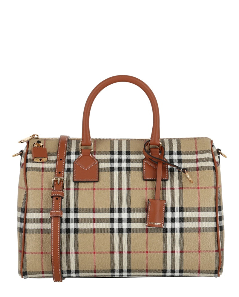 Burberry Medium Check Bowling Bag Vintage Check Briar Brown