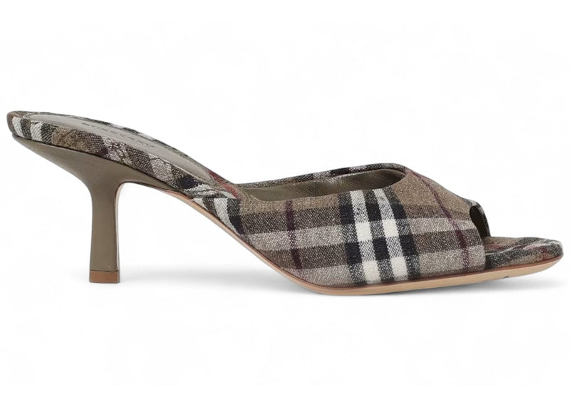 Burberry Mews Check Knit Heeled Mule Dark Beige (Women's)