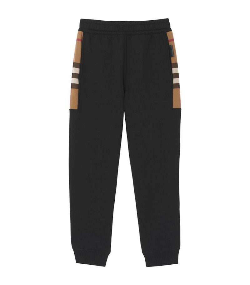 Burberry Milo Cotton-Blend Check Panel Sweatpants Black