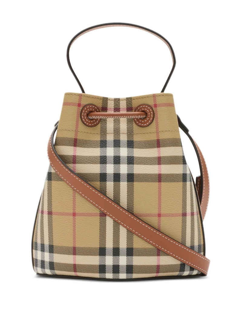 Burberry Mini Drawstring Vintage Check Bucket Bag Brown