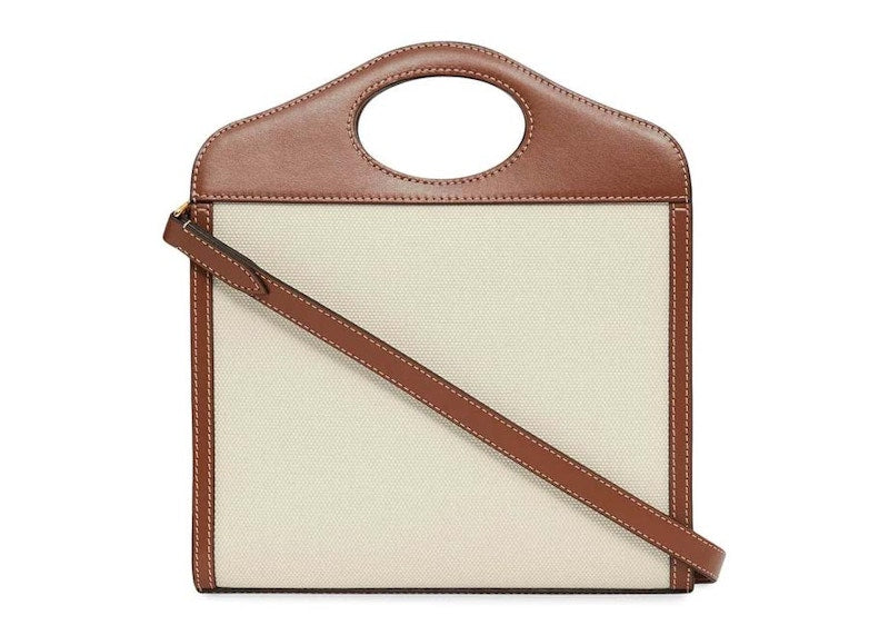 Burberry Mini Two-Tone Canvas And Leather Pocket Bag Natural/Malt Brown