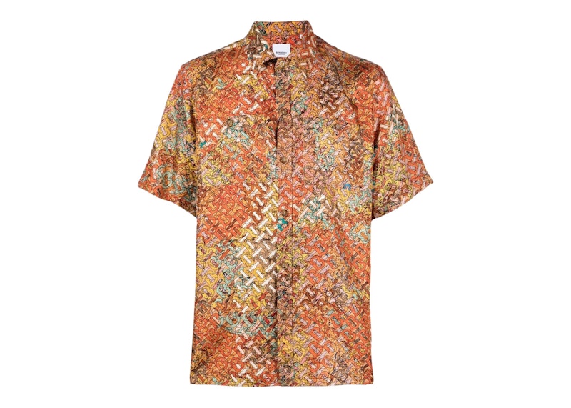 Burberry Monogram Map Print Silk Shirt Bright Orange/Multi