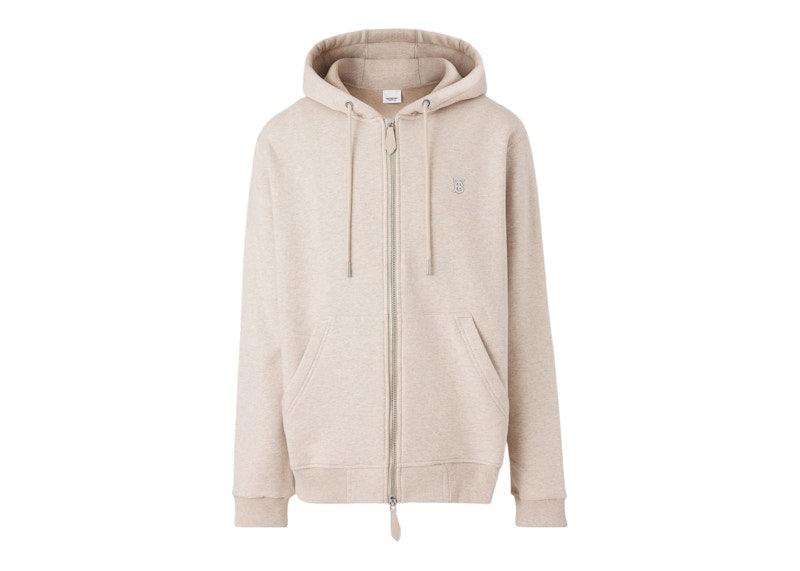 Burberry Monogram Motif Cotton Zip-Up Cashmere Hoodie Soft Fawn Melange