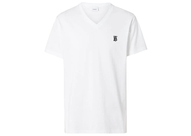 Burberry Monogram Motif Embroidered V Neck Tee White