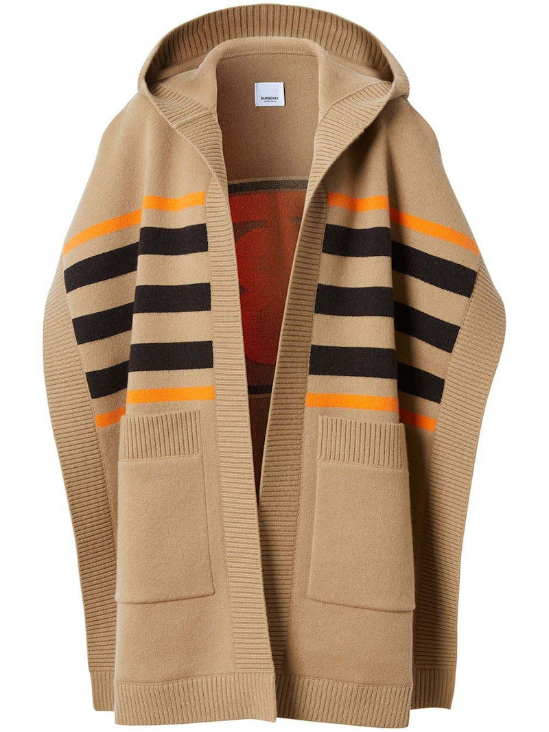 Burberry Monogram Motif Intarsia Cape Beige/Orange