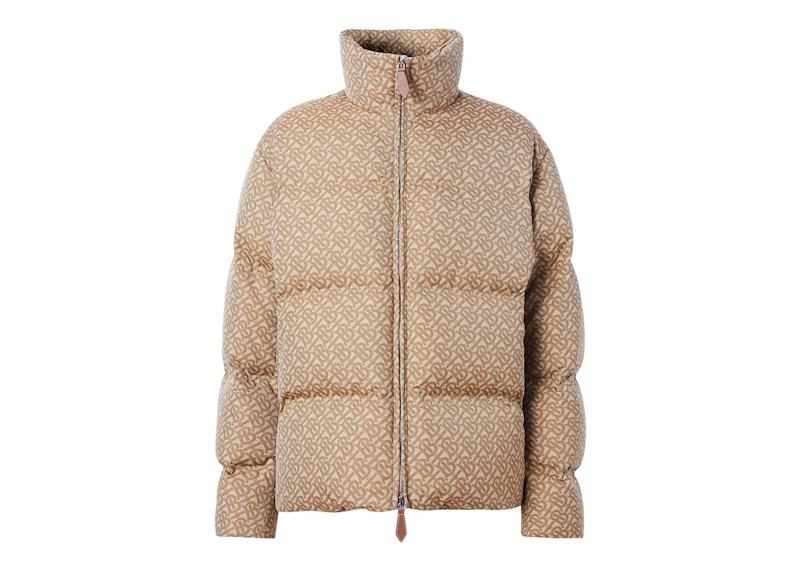 Burberry Monogram Motif Jacquard Puffer Jacket Soft Fawn