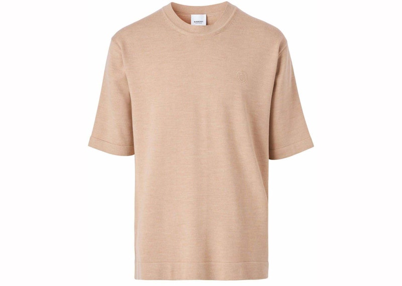 Burberry Monogram Motif Wool-Silk T-Shirt Beige