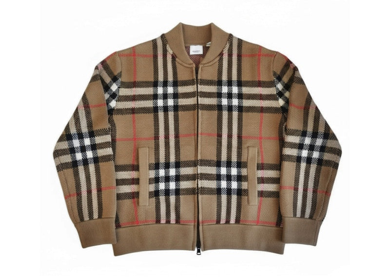 Burberry Morland Knit Check Zip Jacket Taupe