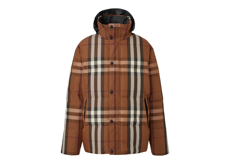 Burberry Packaway Hood Reversible Check Nylon Puffer Jacket Dark Birch Brown