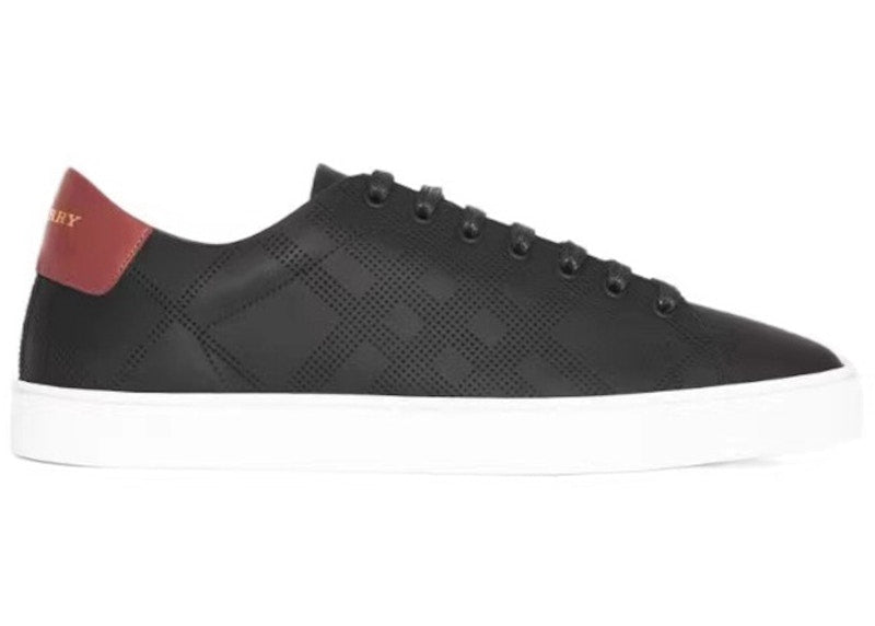 Burberry Perforated Check Leather Sneakers Black Deep Claret Melange