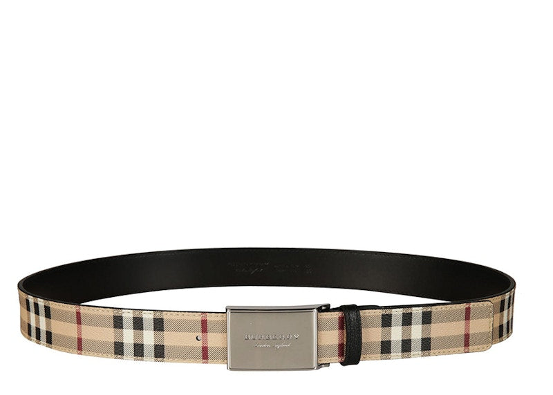Burberry Plaque Buckle Belt George Haymarket Check Beige