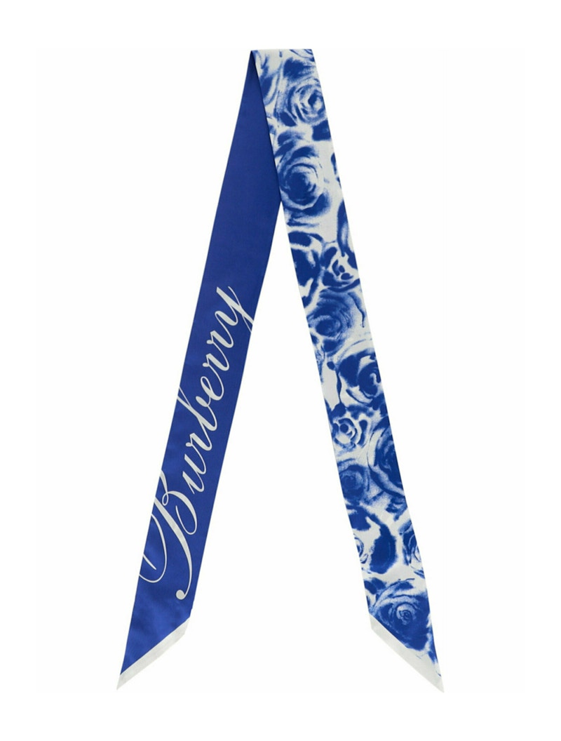 Burberry Rose-Printed Silk Scarf Blue/White