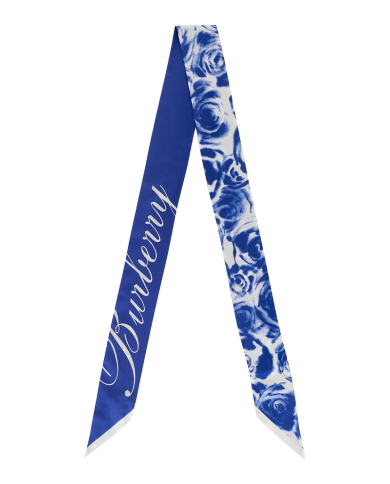 Burberry Rose-Printed Silk Scarf Blue/White