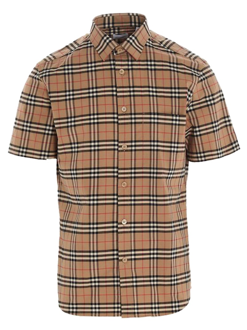Burberry S/S Small Scale Check Stretch Cotton Shirt Archive Beige