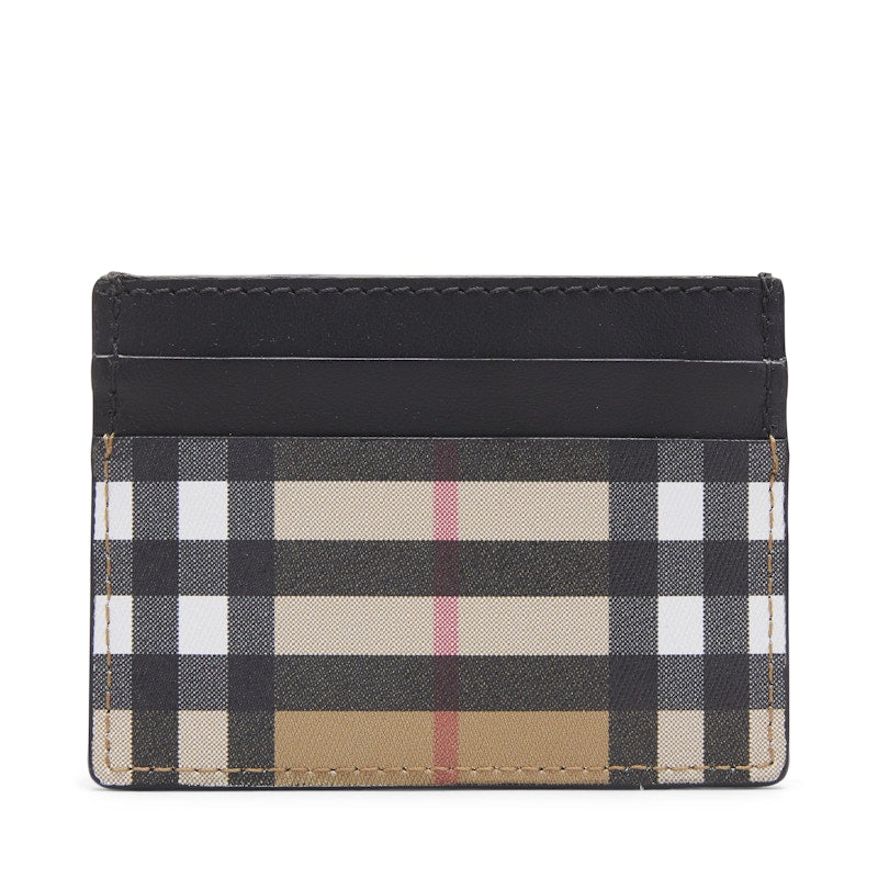 Burberry Vintage Check and Leather Card Case 4 Slot Black