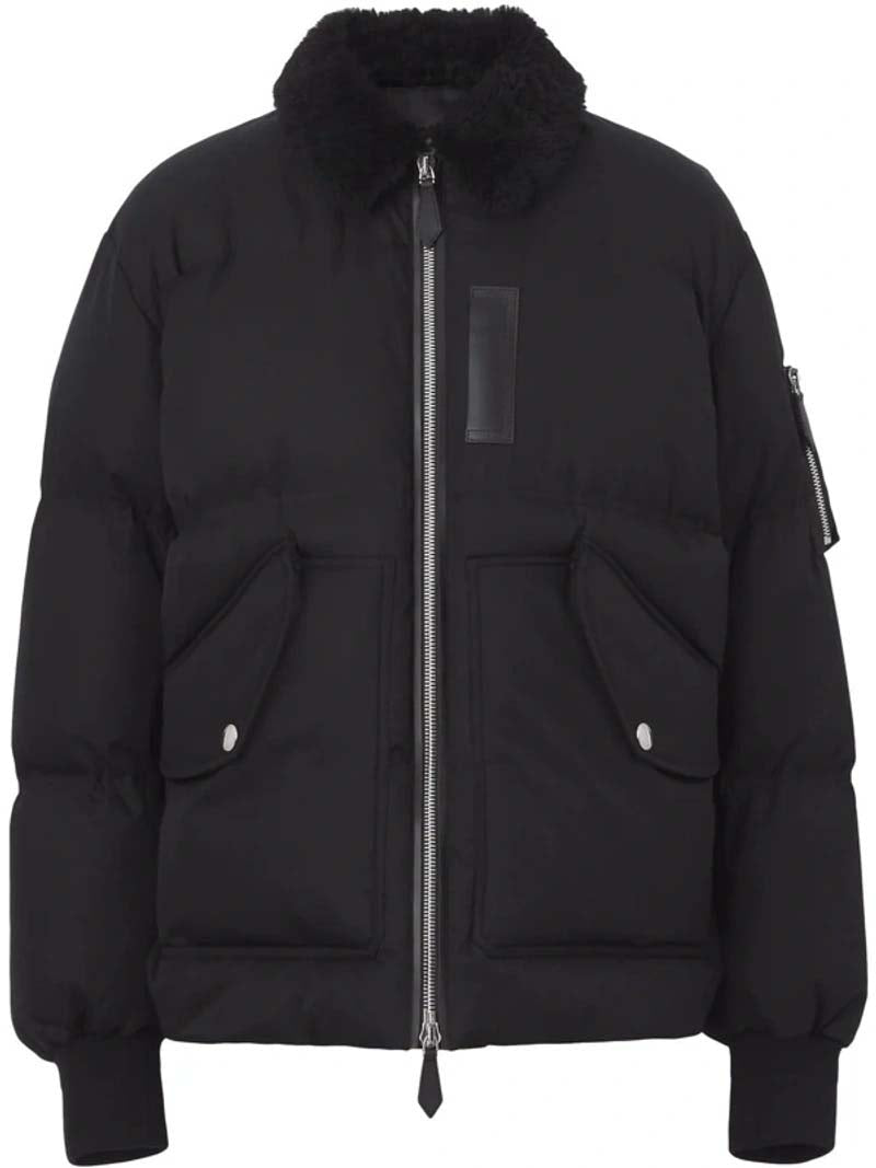 Burberry Shearling Collar Puffer Jacket Black