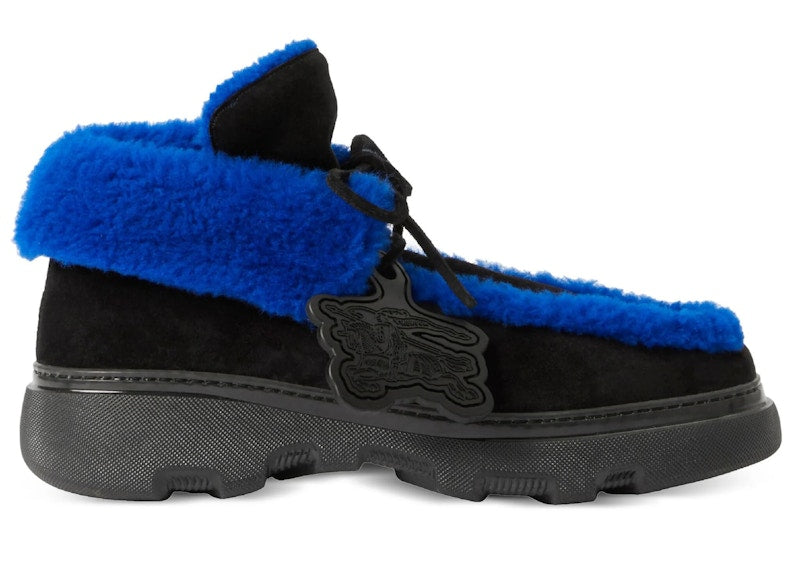 Burberry Shearling Embellished Suede Creeper Boot Black Blue