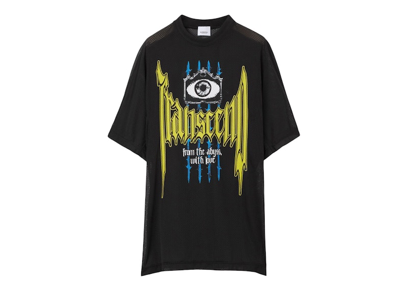 Burberry Slogan-Print Perforated T-Shirt Black