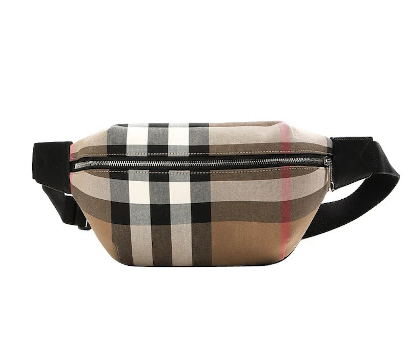 Burberry Sonny Check Canvas Bumbag Taupe Brown