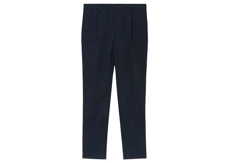Burberry Straight Leg Cotton Tailored Trousers Navy