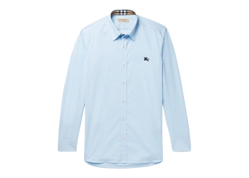 Burberry Stretch Cotton Poplin Shirt Pale Blue