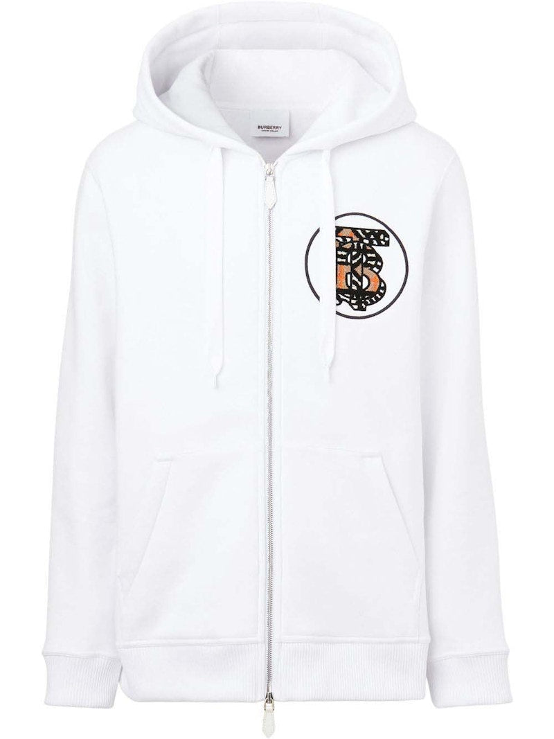 Burberry TB Monogram Motif Zipped Hoodie Jacket White
